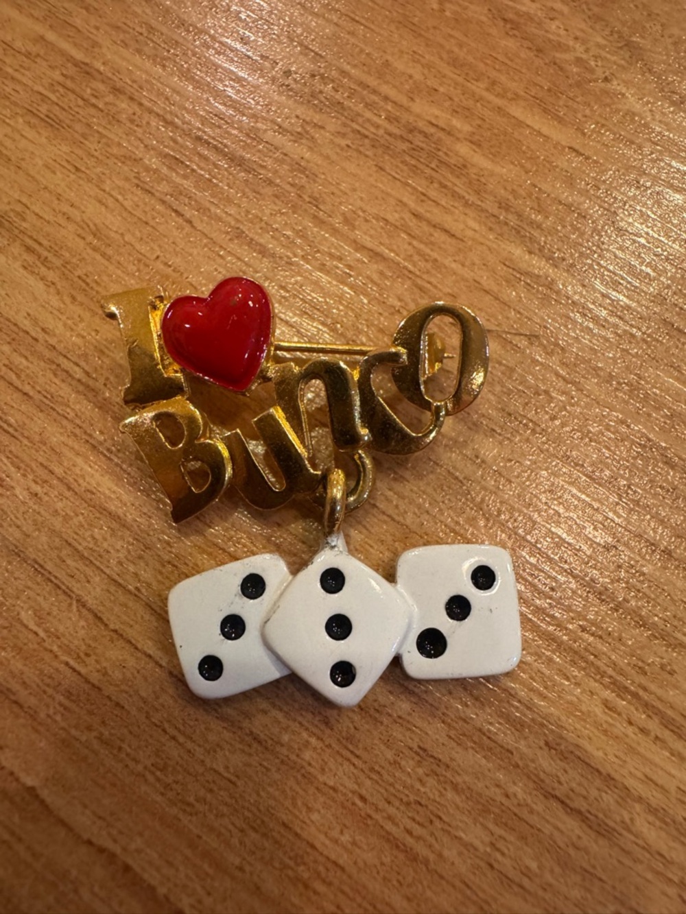 I love bunco brooch by cookie lee